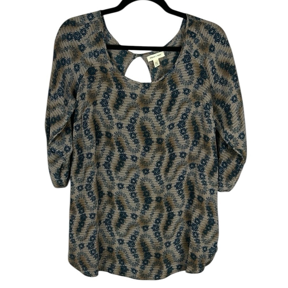 Silence + Noise Boho Chic Silk Floral Short Sleeve Round Neck Blouse Medium